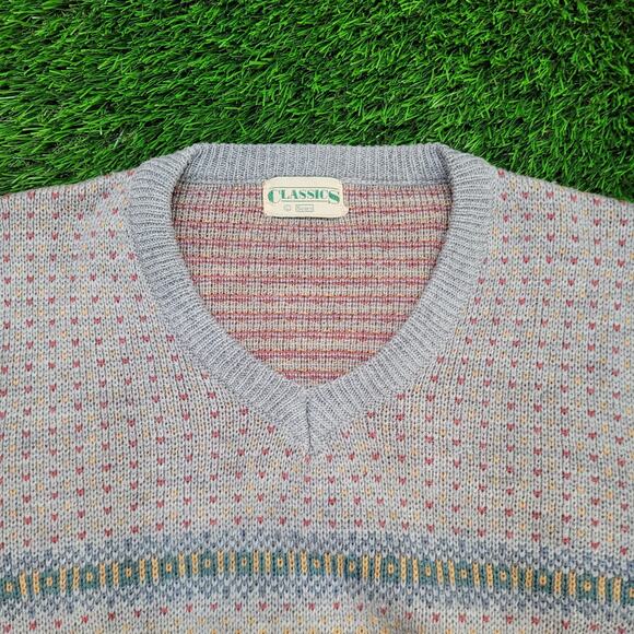 VTG 80s Sears Boxy Crop Fair Isle Sweater Tapered Hem 80s Fit Large - Picture 2 of 5
